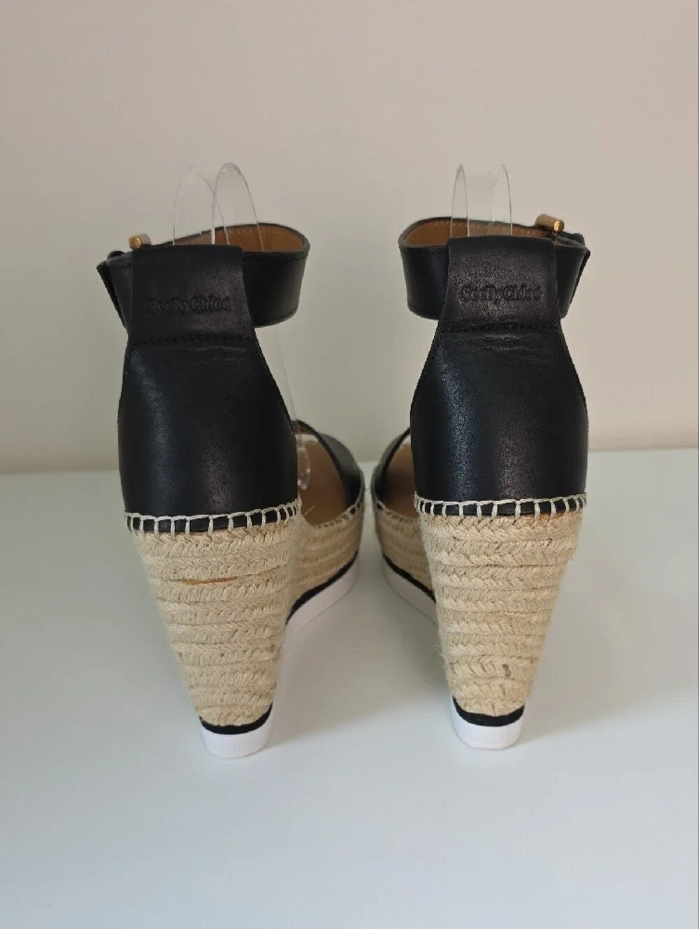 SeeBy Chloe Black Espadrille Wedge Sandals with Ankle Strap.  Size 38.  Dust Bag